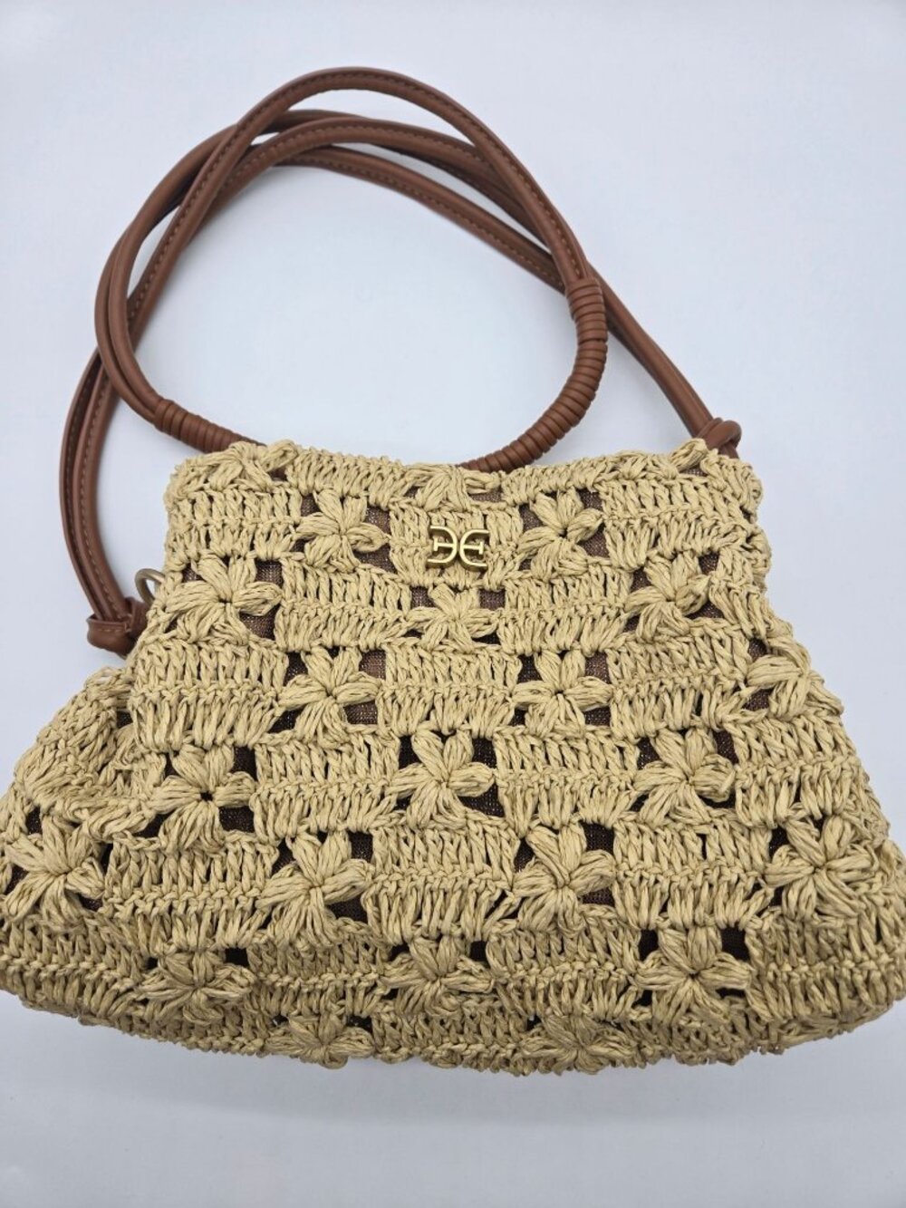 SAM EDELMAN Shoulder Bag Layla 3-Compartment Floral Raffia Natural Leather Trim - Picture 3 of 10